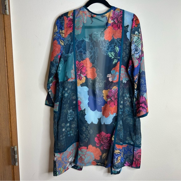 Soft Surroundings Multicolor Floral Kimono Womens L sheer layer Boho Hippie - Picture 10 of 12
